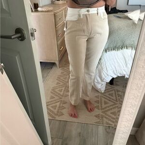 Good American Tan & cream leather pants